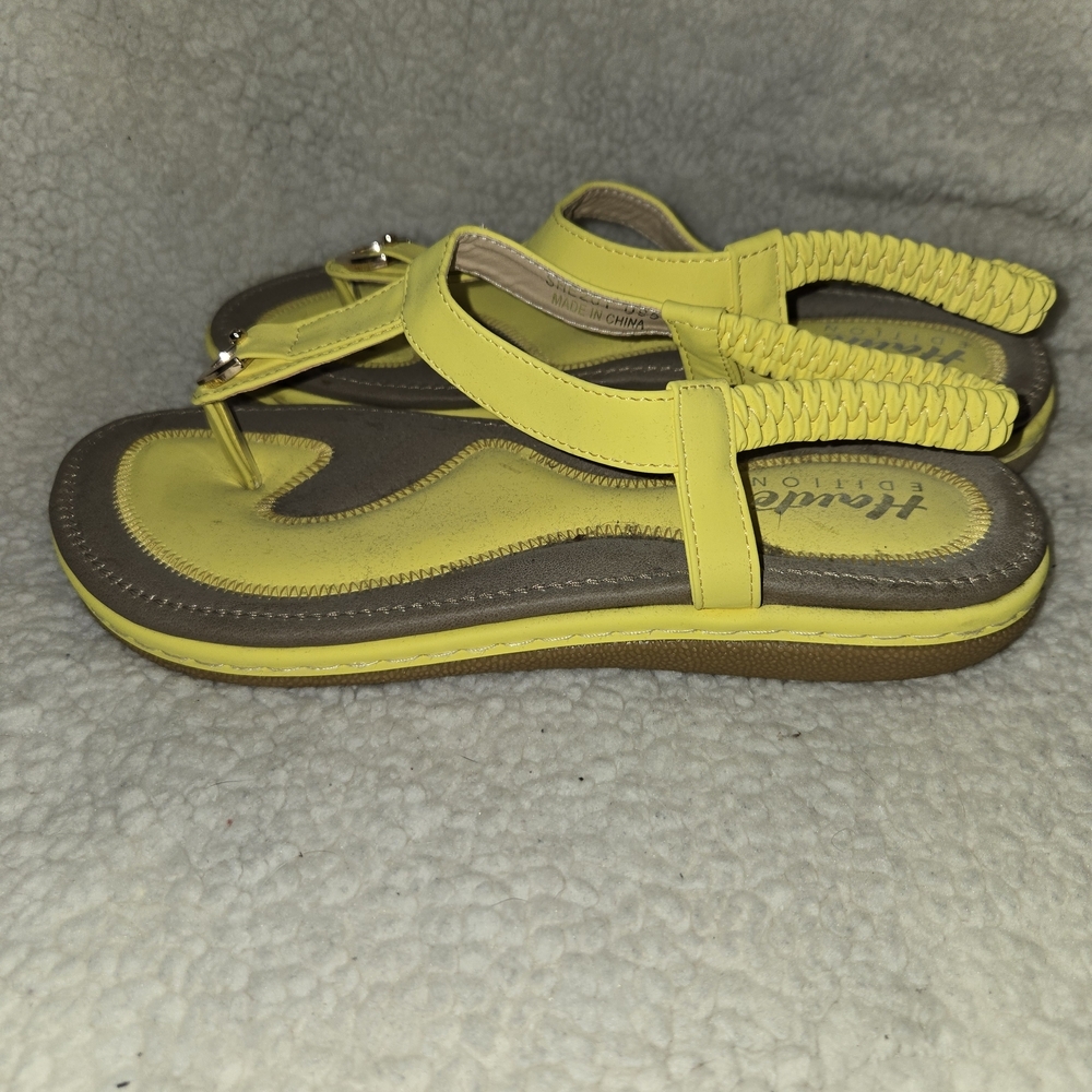 Women's Bright Yellow T-Strap Sandals - Picture 2 of 6